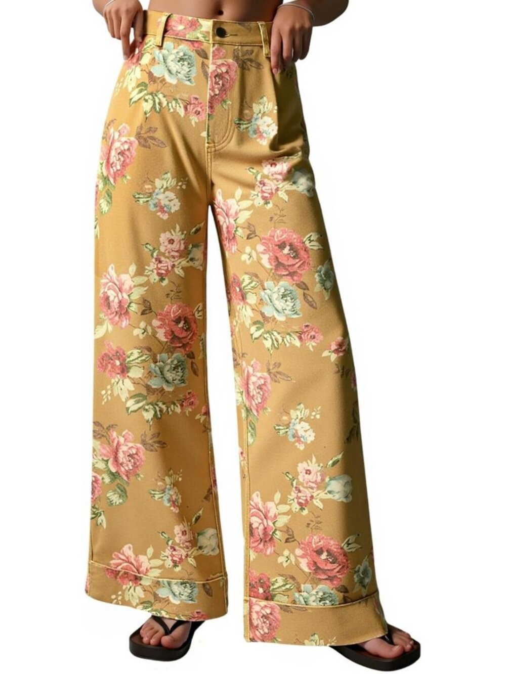 Floral Wide Leg Jeans for Women | High Waisted Baggy Denim Pants
